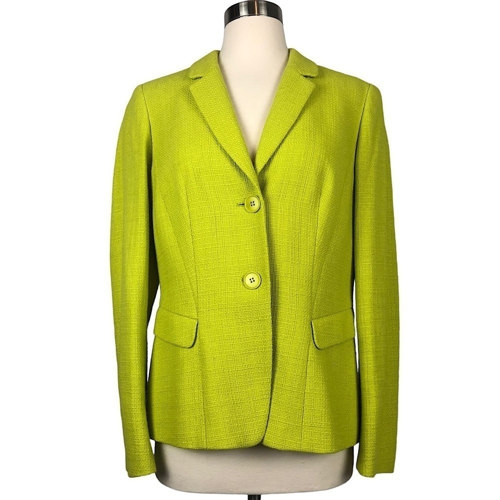 Lafayette 148 Lime Neon‎ Green Cotton Knit Blazer Size 8.